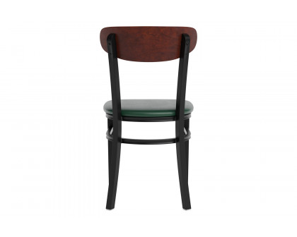 BLNK™ Wright Commercial Vinyl Dining Chair with Walnut Finish Wooden Boomerang Back - Green