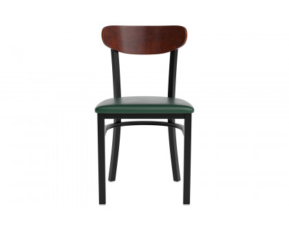 BLNK™ Wright Commercial Vinyl Dining Chair with Walnut Finish Wooden Boomerang Back - Green