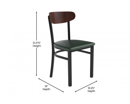 BLNK™ Wright Commercial Vinyl Dining Chair with Walnut Finish Wooden Boomerang Back - Green