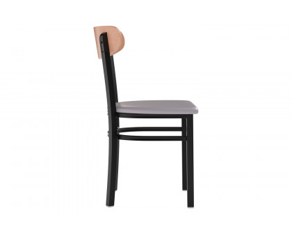 BLNK Wright Commercial Vinyl Dining Chair with Natural Birch Finish Wooden Boomerang Back - Gray