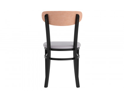 BLNK Wright Commercial Vinyl Dining Chair with Natural Birch Finish Wooden Boomerang Back - Gray