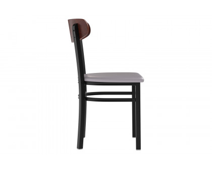 BLNK Wright Commercial Vinyl Dining Chair with Walnut Finish Wooden Boomerang Back - Gray