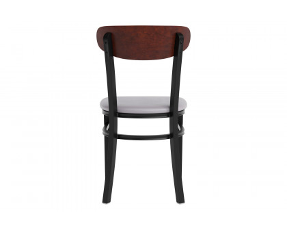 BLNK Wright Commercial Vinyl Dining Chair with Walnut Finish Wooden Boomerang Back - Gray