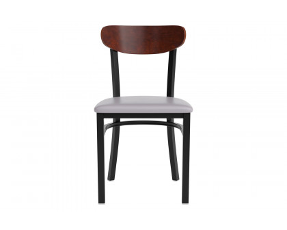 BLNK Wright Commercial Vinyl Dining Chair with Walnut Finish Wooden Boomerang Back - Gray