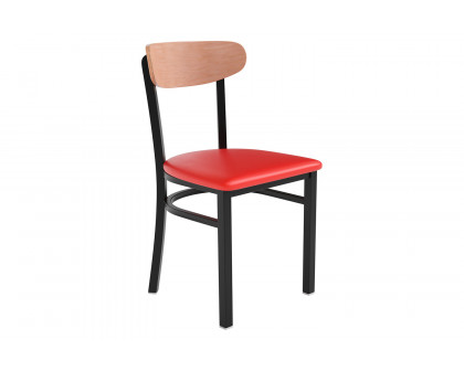 BLNK™ Wright Commercial Vinyl Dining Chair with Natural Birch Finish Wooden Boomerang Back - Red