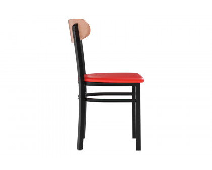 BLNK™ Wright Commercial Vinyl Dining Chair with Natural Birch Finish Wooden Boomerang Back - Red