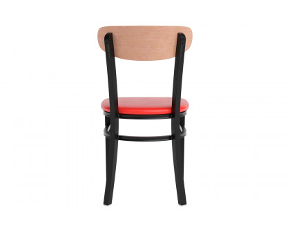 BLNK™ Wright Commercial Vinyl Dining Chair with Natural Birch Finish Wooden Boomerang Back - Red