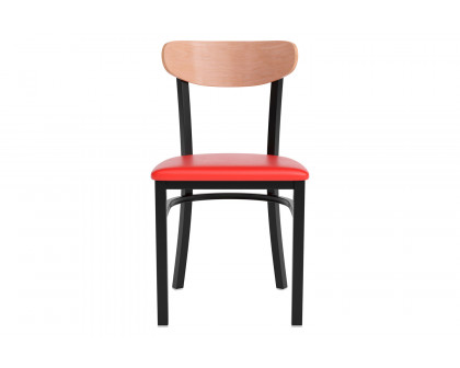 BLNK™ Wright Commercial Vinyl Dining Chair with Natural Birch Finish Wooden Boomerang Back - Red