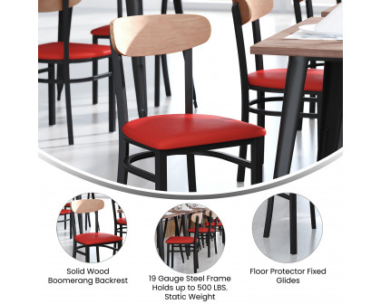 BLNK™ Wright Commercial Vinyl Dining Chair with Natural Birch Finish Wooden Boomerang Back - Red