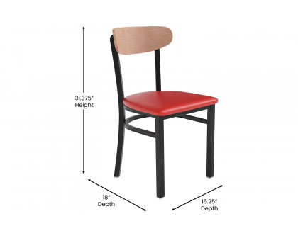 BLNK™ Wright Commercial Vinyl Dining Chair with Natural Birch Finish Wooden Boomerang Back - Red