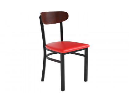 BLNK Wright Commercial Vinyl Dining Chair with Walnut Finish Wooden Boomerang Back - Red