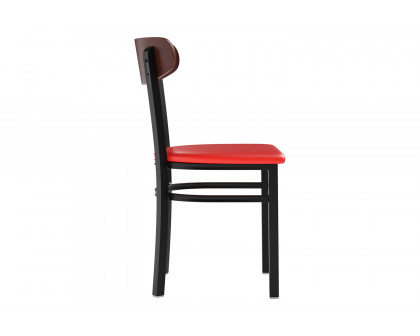 BLNK Wright Commercial Vinyl Dining Chair with Walnut Finish Wooden Boomerang Back - Red