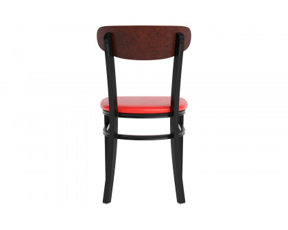 BLNK Wright Commercial Vinyl Dining Chair with Walnut Finish Wooden Boomerang Back - Red