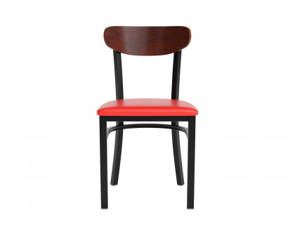 BLNK Wright Commercial Vinyl Dining Chair with Walnut Finish Wooden Boomerang Back - Red