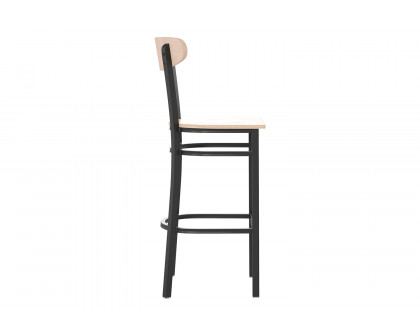 BLNK Wright Commercial Bar Stool Black Steel Frame with Wooden Boomerang Back and Solid Wood Seat - Natural Birch