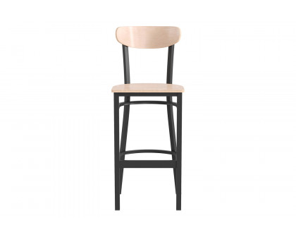 BLNK Wright Commercial Bar Stool Black Steel Frame with Wooden Boomerang Back and Solid Wood Seat - Natural Birch