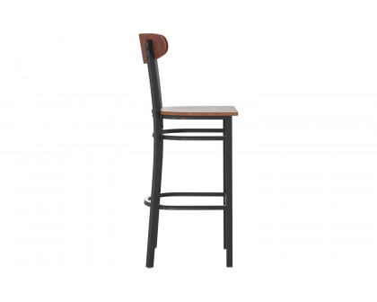 BLNK Wright Commercial Bar Stool Black Steel Frame with Wooden Boomerang Back and Solid Wood Seat - Walnut