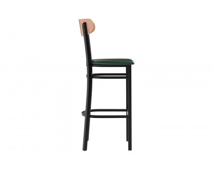 BLNK™ Wright Commercial Bar Stool Black Steel Frame with Natural Birch Finish Wooden Boomerang Back and Vinyl Seat - Green