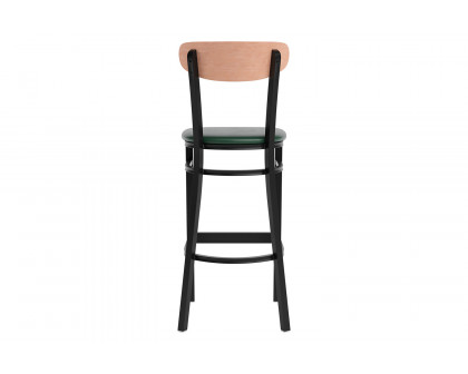 BLNK™ Wright Commercial Bar Stool Black Steel Frame with Natural Birch Finish Wooden Boomerang Back and Vinyl Seat - Green