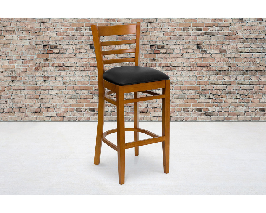 BLNK HERCULES Series Cherry Wood Ladder Back Restaurant Bar Stool with Vinyl Seat