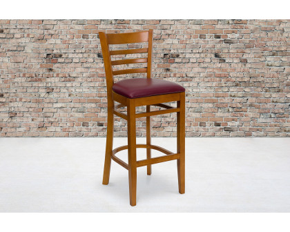 BLNK HERCULES Series Cherry Wood Ladder Back Restaurant Bar Stool with Vinyl Seat