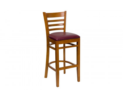 BLNK HERCULES Series Cherry Wood Ladder Back Restaurant Bar Stool with Vinyl Seat - Burgundy