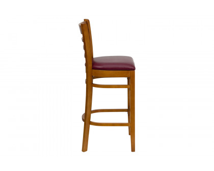 BLNK HERCULES Series Cherry Wood Ladder Back Restaurant Bar Stool with Vinyl Seat - Burgundy