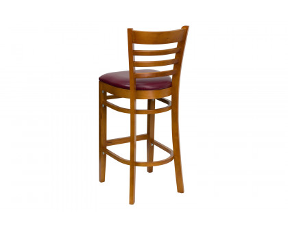 BLNK HERCULES Series Cherry Wood Ladder Back Restaurant Bar Stool with Vinyl Seat - Burgundy