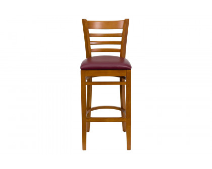 BLNK HERCULES Series Cherry Wood Ladder Back Restaurant Bar Stool with Vinyl Seat - Burgundy