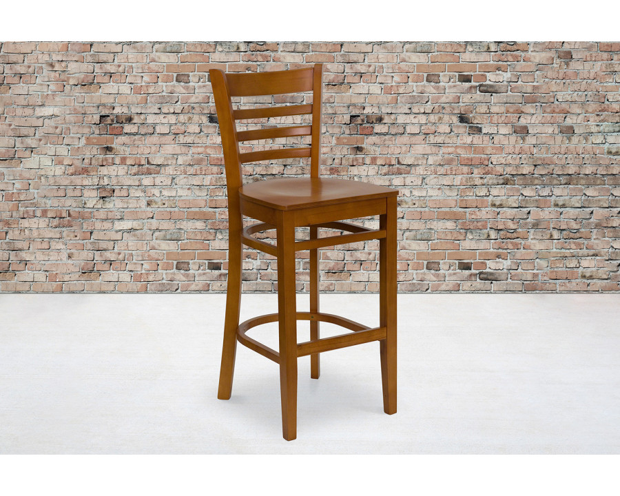 BLNK - HERCULES Series Cherry Wood Ladder Back Restaurant Bar Stool