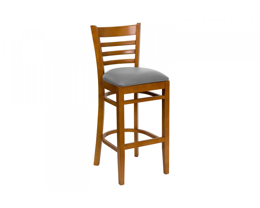 BLNK HERCULES Series Wood Ladder Back Restaurant Bar Stool with Custom Upholstered Seat