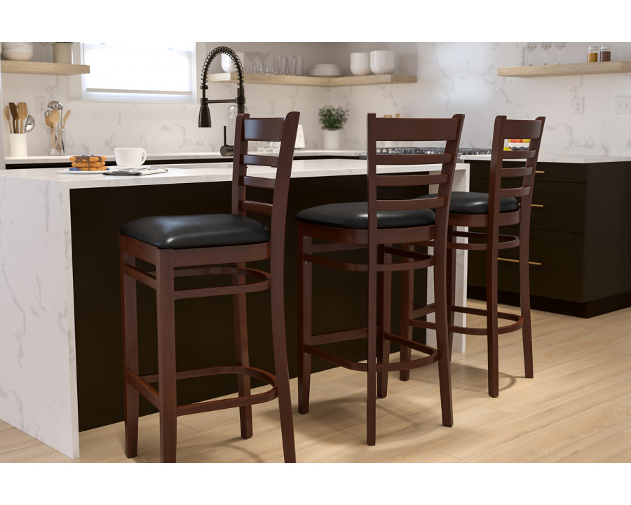 BLNK HERCULES Series Mahogany Wood Ladder Back Restaurant Bar Stool with Vinyl Seat