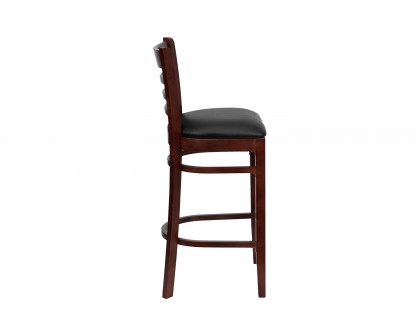 BLNK HERCULES Series Mahogany Wood Ladder Back Restaurant Bar Stool with Vinyl Seat - Black