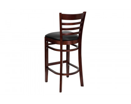 BLNK HERCULES Series Mahogany Wood Ladder Back Restaurant Bar Stool with Vinyl Seat - Black