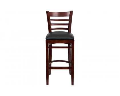 BLNK HERCULES Series Mahogany Wood Ladder Back Restaurant Bar Stool with Vinyl Seat - Black