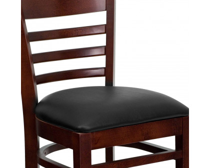 BLNK HERCULES Series Mahogany Wood Ladder Back Restaurant Bar Stool with Vinyl Seat - Black