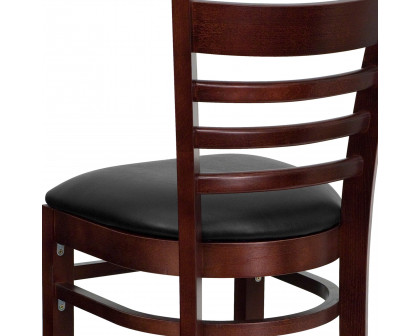 BLNK HERCULES Series Mahogany Wood Ladder Back Restaurant Bar Stool with Vinyl Seat - Black