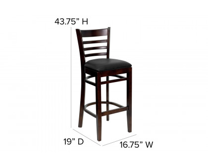 BLNK HERCULES Series Mahogany Wood Ladder Back Restaurant Bar Stool with Vinyl Seat - Black