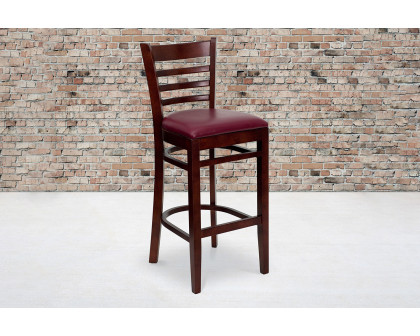 BLNK HERCULES Series Mahogany Wood Ladder Back Restaurant Bar Stool with Vinyl Seat