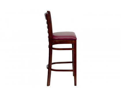 BLNK HERCULES Series Mahogany Wood Ladder Back Restaurant Bar Stool with Vinyl Seat - Burgundy