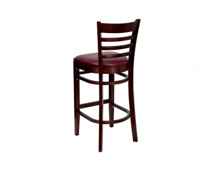 BLNK HERCULES Series Mahogany Wood Ladder Back Restaurant Bar Stool with Vinyl Seat - Burgundy