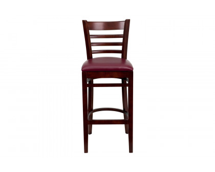 BLNK HERCULES Series Mahogany Wood Ladder Back Restaurant Bar Stool with Vinyl Seat - Burgundy