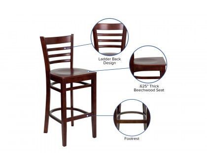 BLNK HERCULES Series Mahogany Wood Ladder Back Restaurant Bar Stool