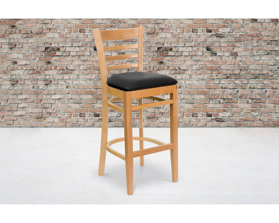 BLNK HERCULES Series Natural Wood Ladder Back Restaurant Bar Stool with Vinyl Seat