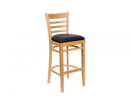 BLNK HERCULES Series Natural Wood Ladder Back Restaurant Bar Stool with Vinyl Seat