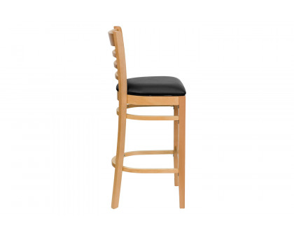 BLNK HERCULES Series Natural Wood Ladder Back Restaurant Bar Stool with Vinyl Seat - Black