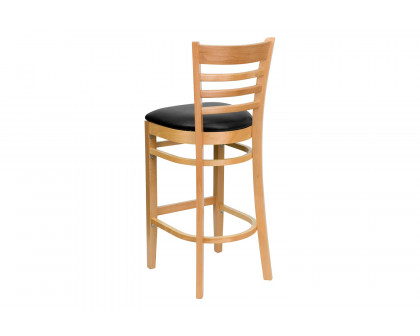 BLNK HERCULES Series Natural Wood Ladder Back Restaurant Bar Stool with Vinyl Seat - Black