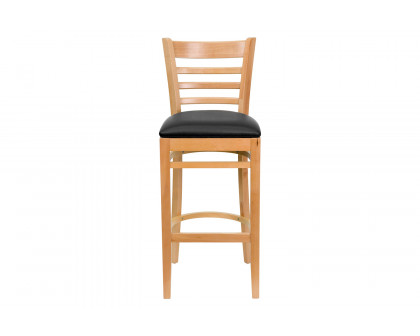 BLNK HERCULES Series Natural Wood Ladder Back Restaurant Bar Stool with Vinyl Seat - Black