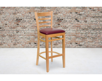 BLNK HERCULES Series Natural Wood Ladder Back Restaurant Bar Stool with Vinyl Seat