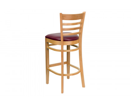 BLNK HERCULES Series Natural Wood Ladder Back Restaurant Bar Stool with Vinyl Seat - Burgundy